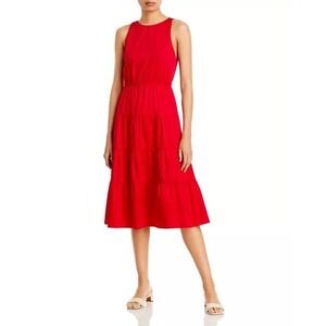 Alice + Olivia Hartley Open-Back Tiered Cotton Midi Dress in Poppy Red - Size 0